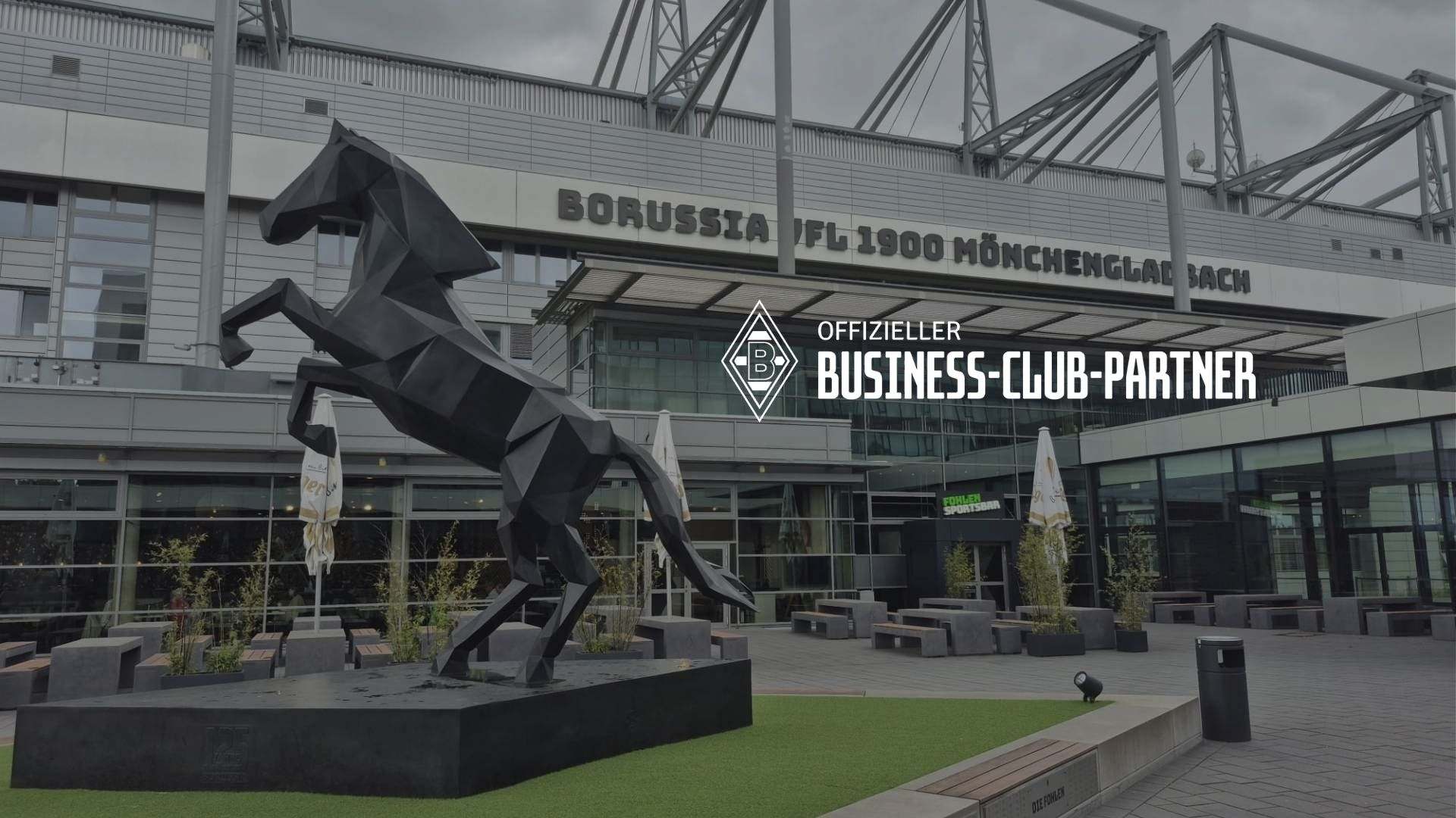 Hero-Bild der Stadtseite Mönchengladbach mit dem Logo von Borussia Mönchengladbach. Sportnavi ist offizieller Business-Club-Partner von Borussia Mönchengladbach und unterstützt Unternehmen mit Firmenfitness in Mönchengladbach und Umgebung.